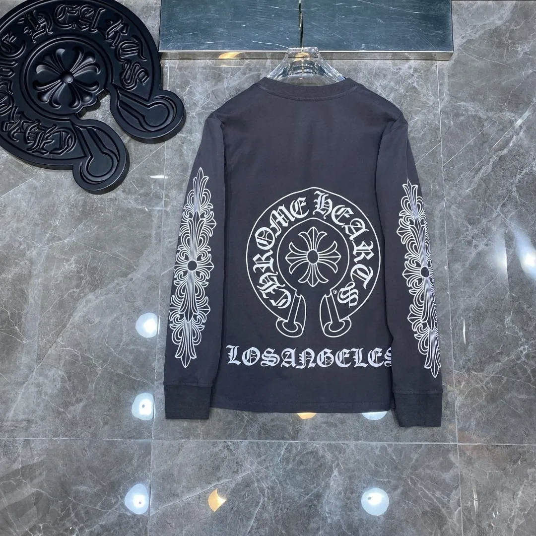 P160 Chrome Hearts long T series, counter synchronized, classic cross horseshoe flower arms ⭐ long-sleeved T-shirt, city limited edition ❤ special customized version 1:1 high weight fabric Recommended colors: white, black, mud gray, code size: S, M, L, XL.